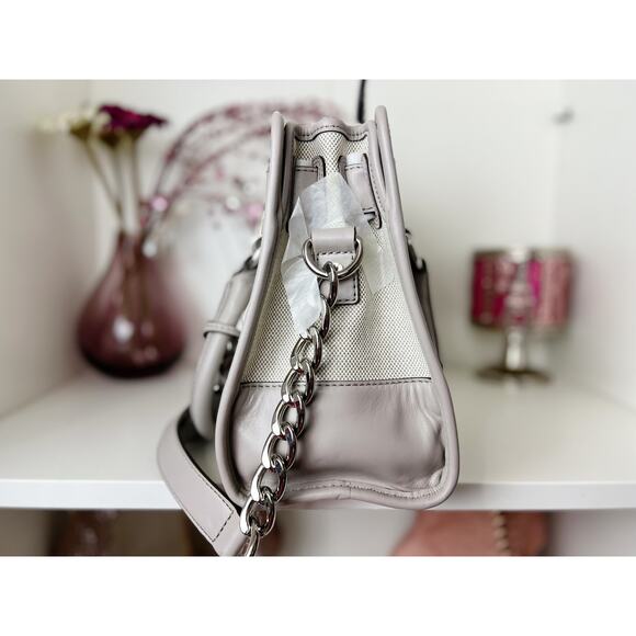 Michael Kors NWT Hamilton Leather Satchel Purse Bag in Pure Gray Ballet Pink - Picture 10 of 13